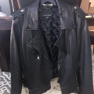 Banana Republic Quilted Lining Black Genuine Leather Moto Jacket size XL womens